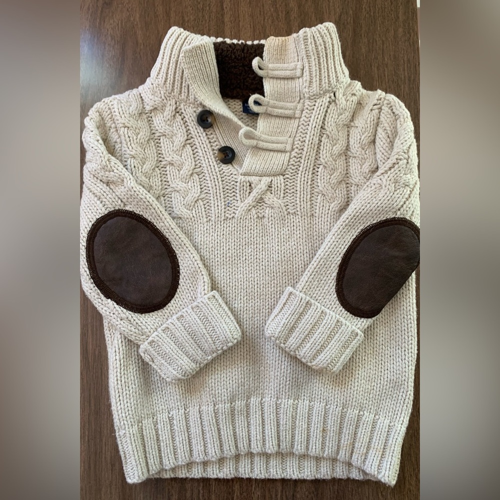 GAP Cream Cable Knit Sweater with Elbow Patches